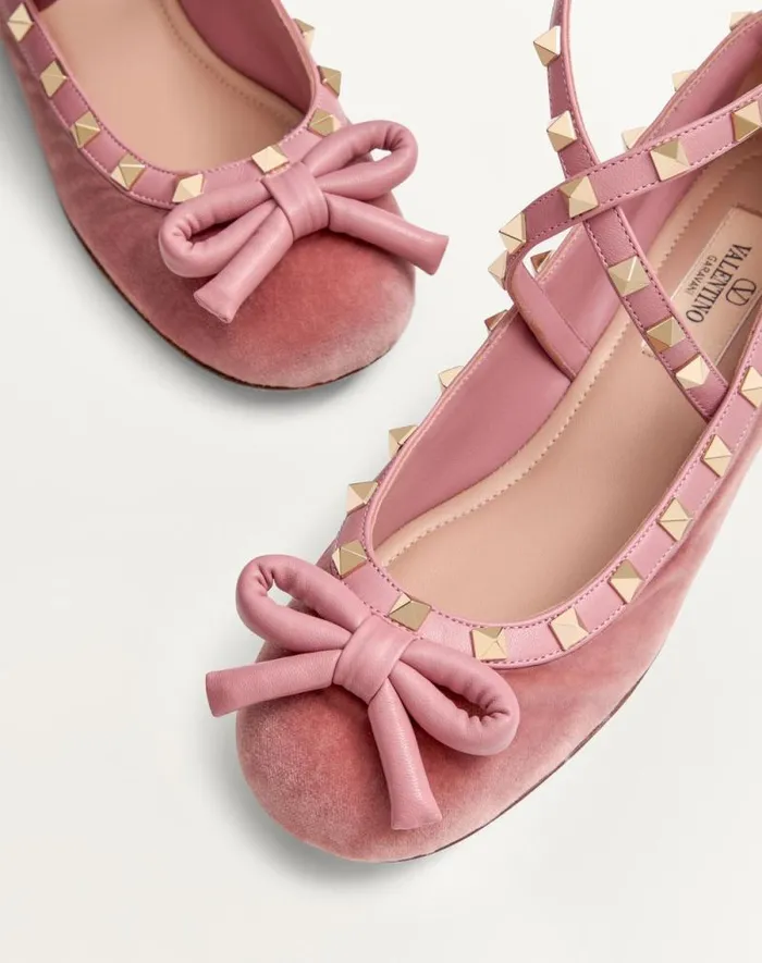 Valentino Ballerinas Woman Rockstud Velvet Ballerina For Woman In Lip Lip Valentino Ballerinas Woman Rockstud Velvet Ballerina For Woman In Lip Lip