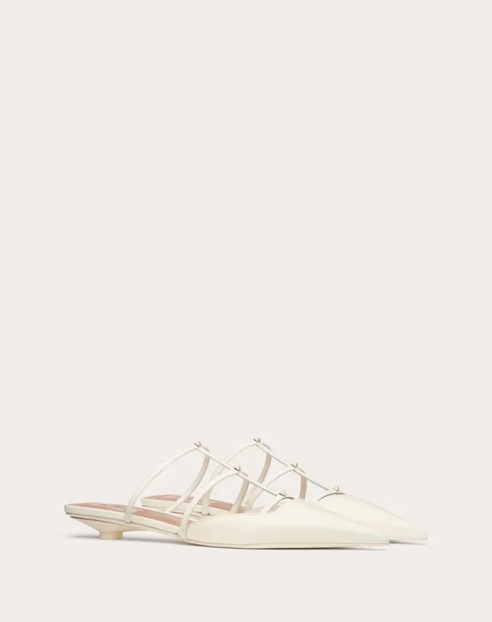 Valentino Ballerinas Woman Rockstud Wispy Calfskin Mule 20mm For Woman In Rosso Valentino Rosso Valentino