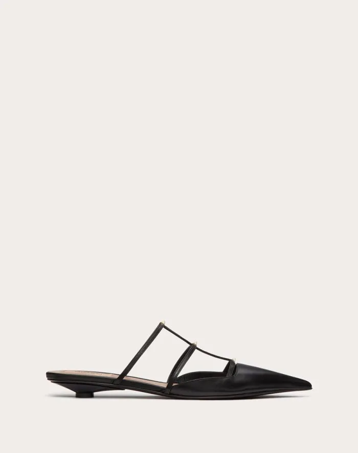 Valentino Ballerinas Woman Rockstud Wispy Calfskin Mule 20mm For Woman In Rosso Valentino Rosso Valentino