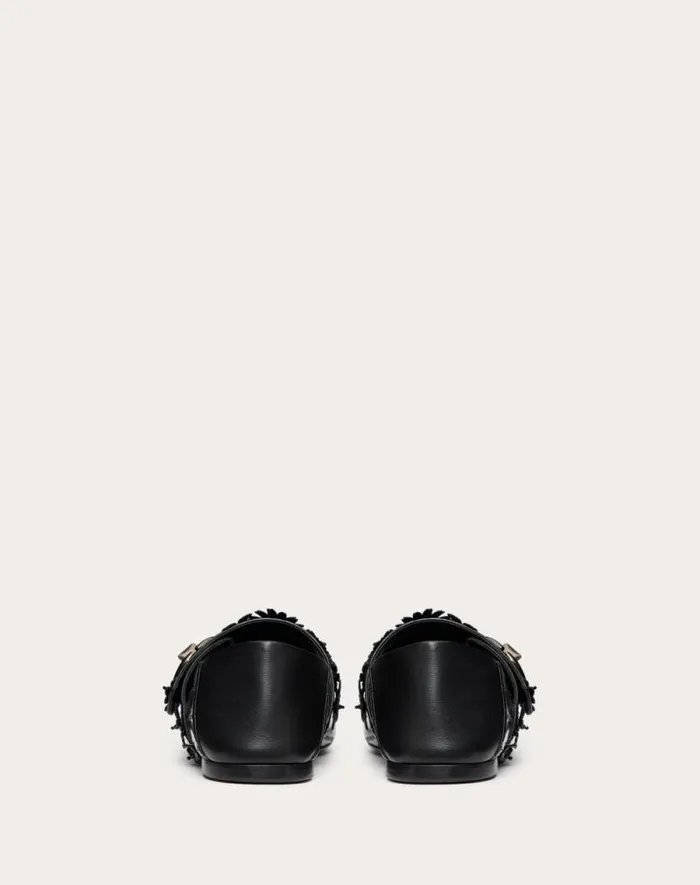 Valentino Ballerinas Woman Vlogo Locker Maryjane Ballerina In Eel With Flower Application For Woman In Black Black