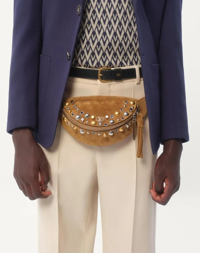 Valentino Belt Bags Man Valentino Garavani Nellcte Suede Belt Bag For Man In Havana Beige Havana Beige