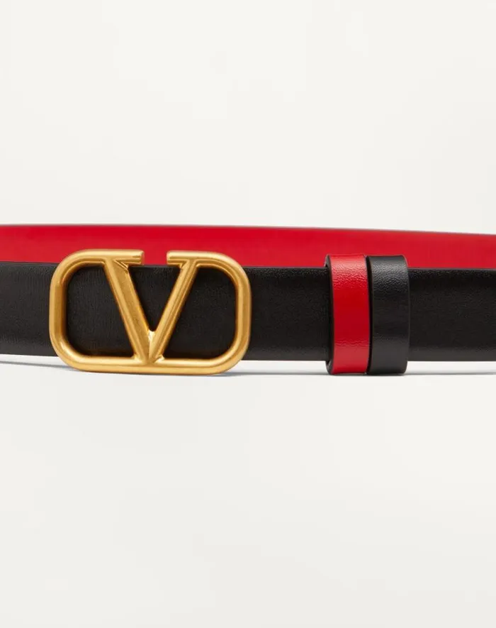 Valentino Belts Woman Reversible Vlogo Signature Belt In Glossy Calfskin 20 Mm For Woman In Blackpure Red Blackpure Red Valentino Belts Woman Reversible Vlogo Signature Belt In Glossy Calfskin 20 Mm For Woman In Blackpure Red Blackpure Red
