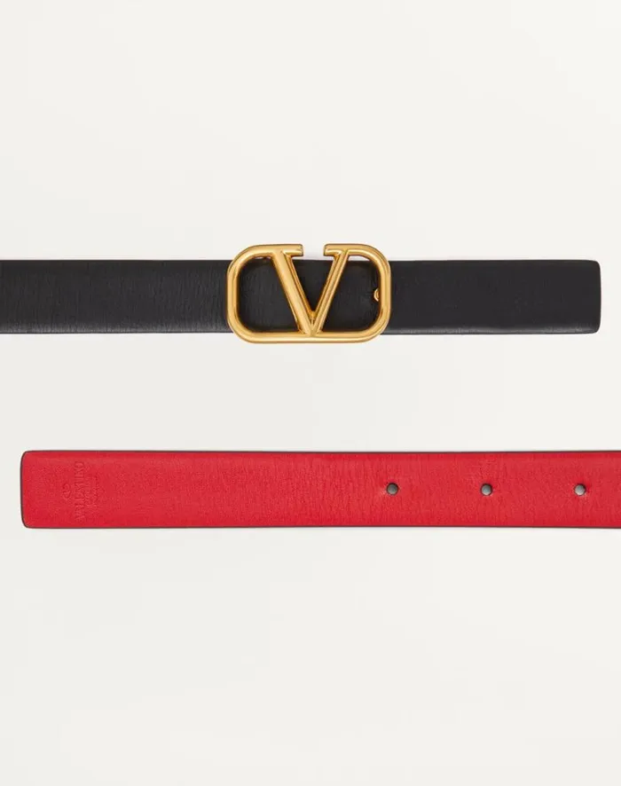 Valentino Belts Woman Reversible Vlogo Signature Belt In Glossy Calfskin 20 Mm For Woman In Blackpure Red Blackpure Red Valentino Belts Woman Reversible Vlogo Signature Belt In Glossy Calfskin 20 Mm For Woman In Blackpure Red Blackpure Red