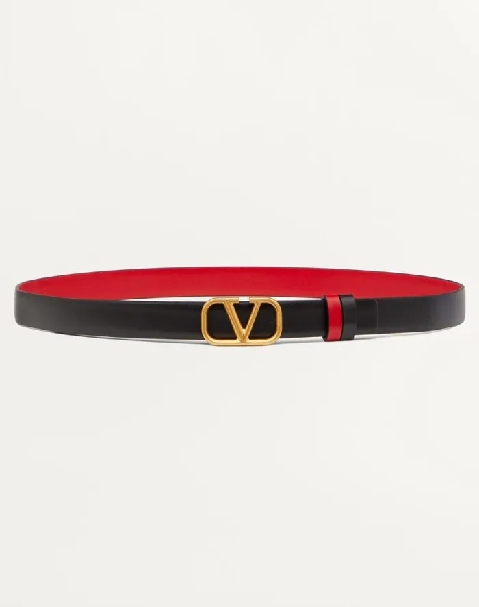 Valentino Belts Woman Reversible Vlogo Signature Belt In Glossy Calfskin 20 Mm For Woman In Rose Cannelle Rose Cannelle