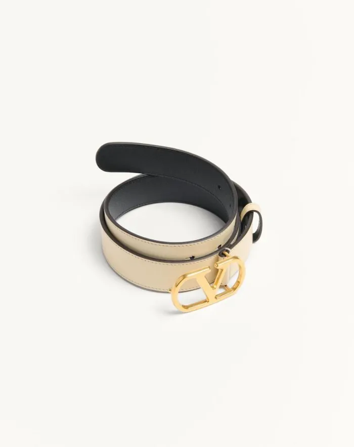 Valentino Belts Woman Vlogo Signature Belt In Shiny Calfskin 30 Mm For Woman In Ivory Ivory