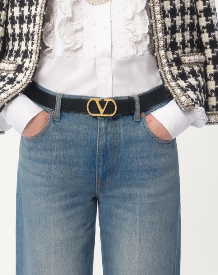 Valentino Belts Woman Vlogo Signature Belt In Shiny Calfskin 30 Mm For Woman In Ivory Ivory