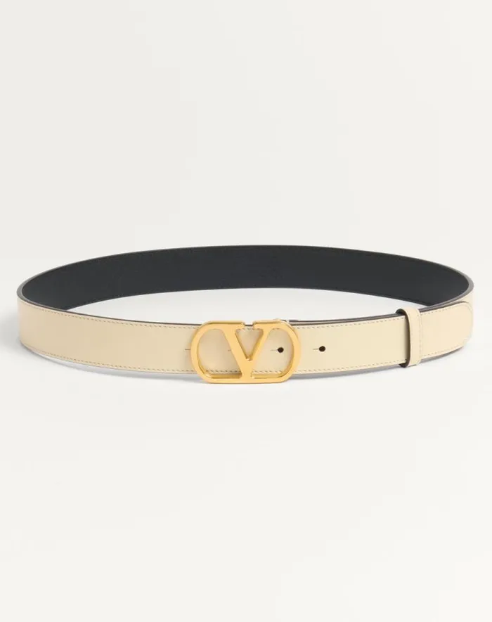 Valentino Belts Woman Vlogo Signature Belt In Shiny Calfskin 30 Mm For Woman In Ivory Ivory