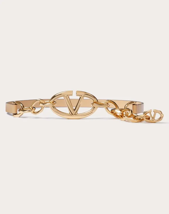 Valentino Belts Woman Vlogo Signature Shiny Calfskin Belt With Chain For Woman In Black Black Valentino Belts Woman Vlogo Signature Shiny Calfskin Belt With Chain For Woman In Black Black