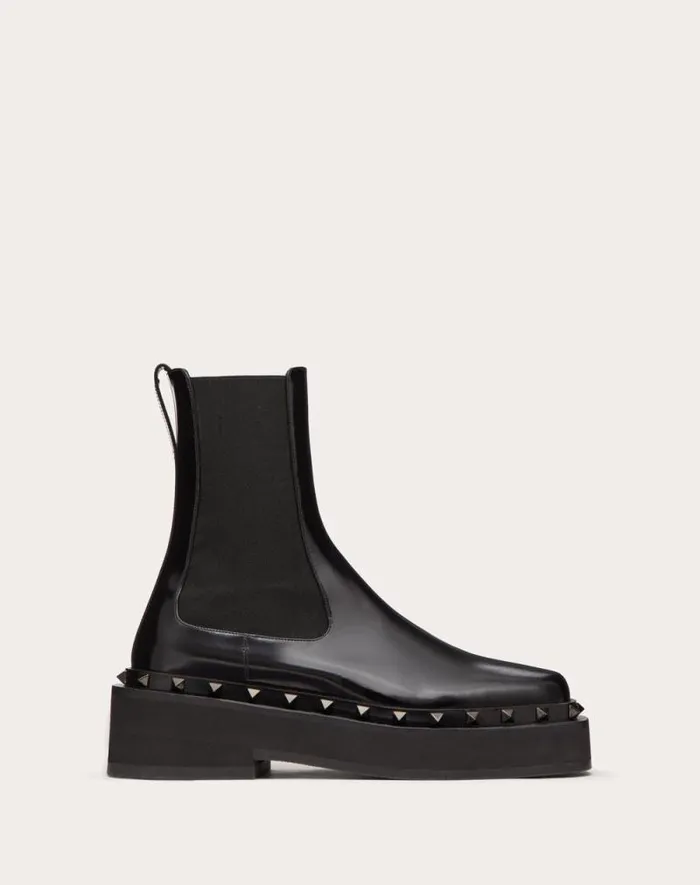 Valentino Boots Woman Mway Rockstud Beatle In Calfskin With Toneontone Studs 50 Mm For Woman In Black Black Valentino Boots Woman Mway Rockstud Beatle In Calfskin With Toneontone Studs 50 Mm For Woman In Black Black