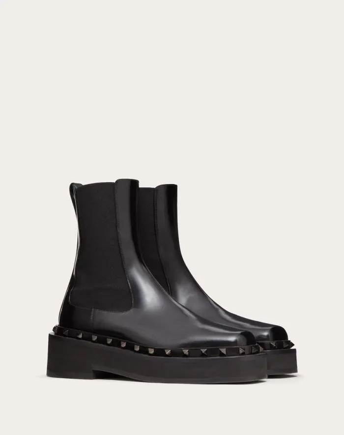 Valentino Boots Woman Mway Rockstud Beatle In Calfskin With Toneontone Studs 50 Mm For Woman In Black Black Valentino Boots Woman Mway Rockstud Beatle In Calfskin With Toneontone Studs 50 Mm For Woman In Black Black