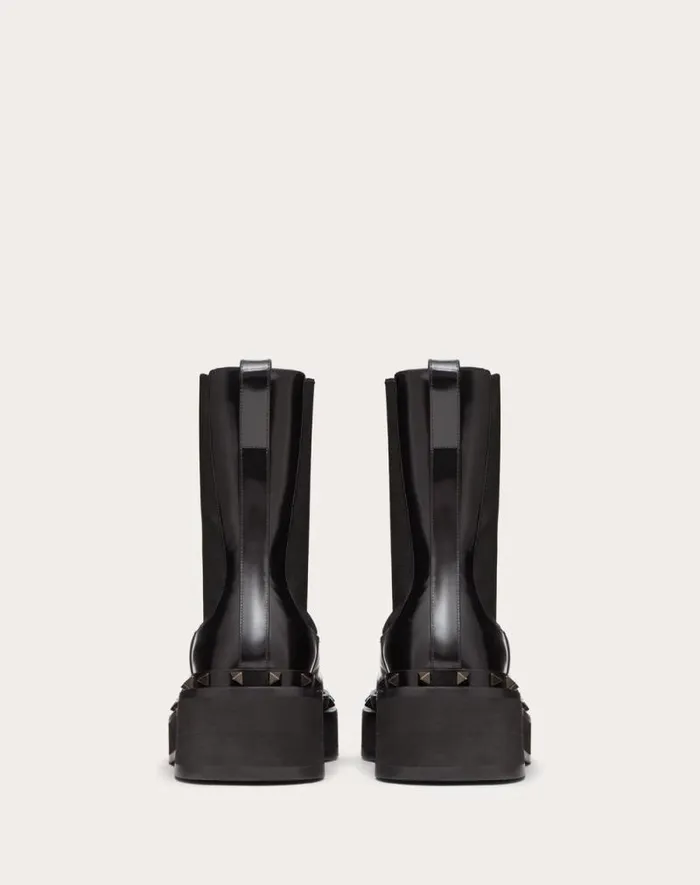 Valentino Boots Woman Mway Rockstud Beatle In Calfskin With Toneontone Studs 50 Mm For Woman In Black Black Valentino Boots Woman Mway Rockstud Beatle In Calfskin With Toneontone Studs 50 Mm For Woman In Black Black
