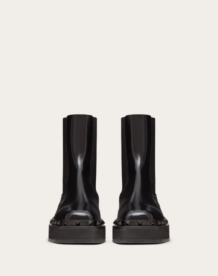 Valentino Boots Woman Mway Rockstud Beatle In Calfskin With Toneontone Studs 50 Mm For Woman In Black Black Valentino Boots Woman Mway Rockstud Beatle In Calfskin With Toneontone Studs 50 Mm For Woman In Black Black