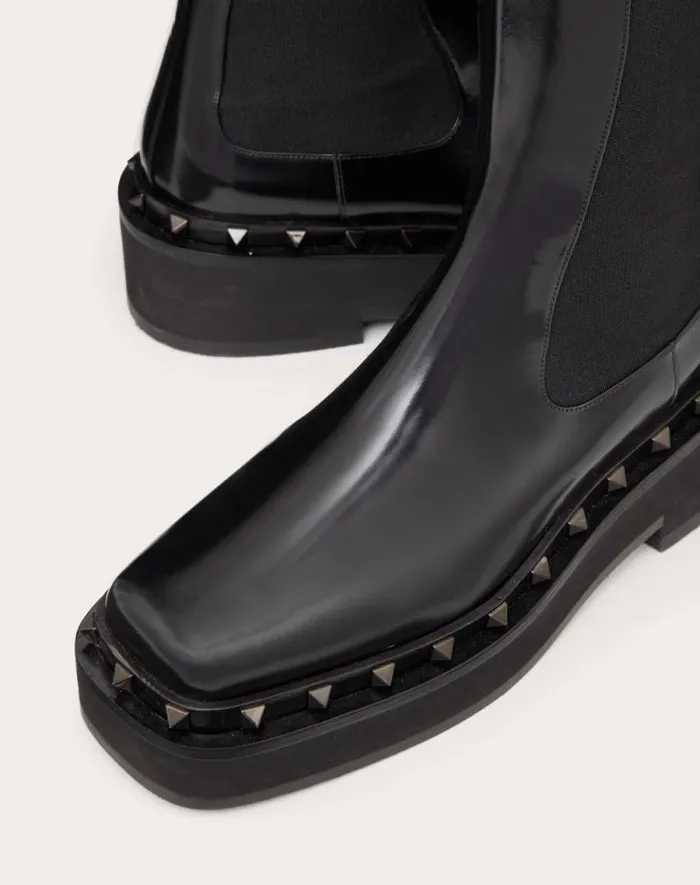 Valentino Boots Woman Mway Rockstud Beatle In Calfskin With Toneontone Studs 50 Mm For Woman In Black Black Valentino Boots Woman Mway Rockstud Beatle In Calfskin With Toneontone Studs 50 Mm For Woman In Black Black