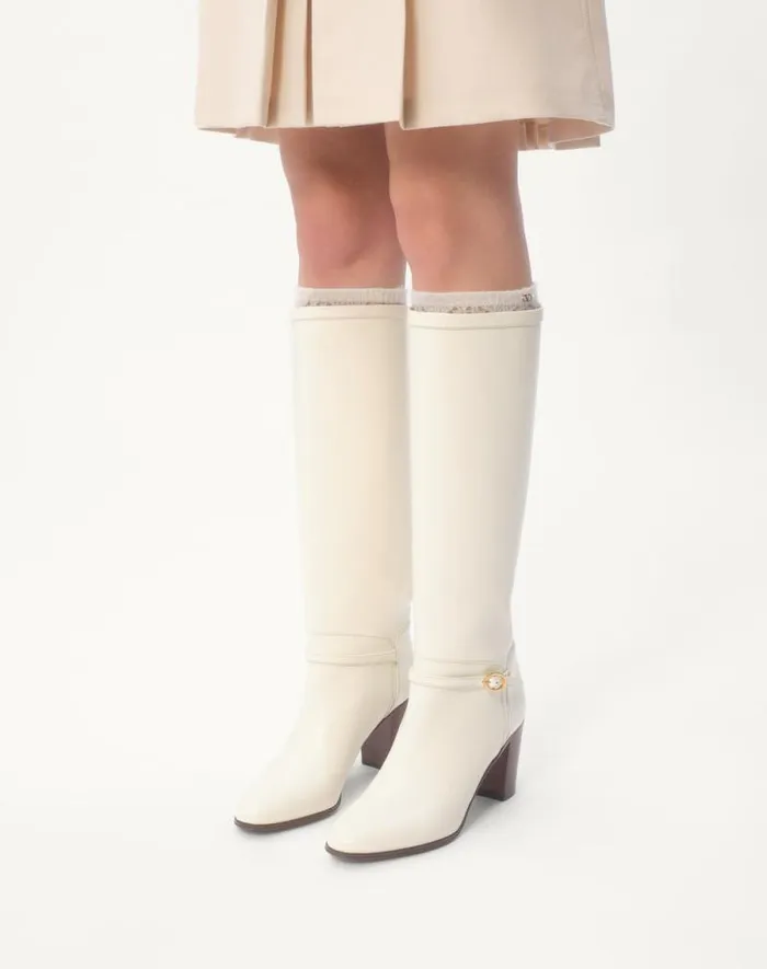 Valentino Boots Woman Pattie Calfskin Boot 75mm For Woman In Ivory Ivory