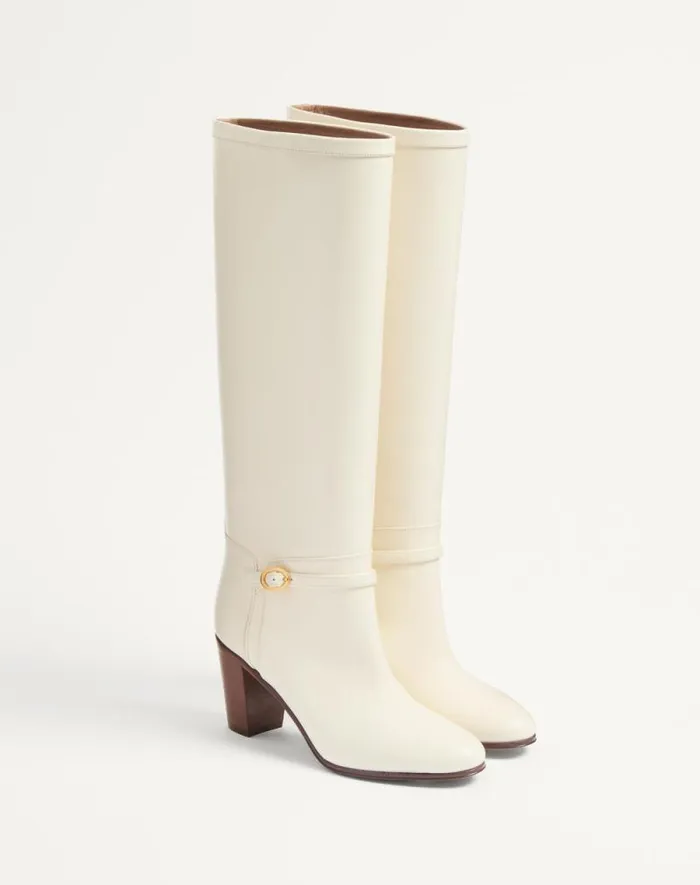 Valentino Boots Woman Pattie Calfskin Boot 75mm For Woman In Ivory Ivory