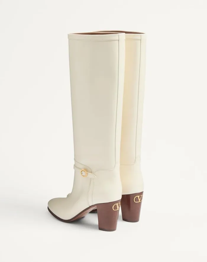 Valentino Boots Woman Pattie Calfskin Boot 75mm For Woman In Ivory Ivory