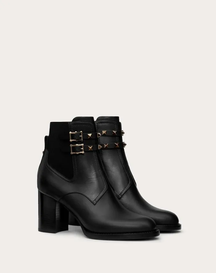 Valentino Boots Woman Rockstud Calfskin Ankle Boot 70 Mm For Woman In Black Black Valentino Boots Woman Rockstud Calfskin Ankle Boot 70 Mm For Woman In Black Black