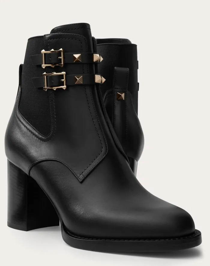 Valentino Boots Woman Rockstud Calfskin Ankle Boot 70 Mm For Woman In Black Black Valentino Boots Woman Rockstud Calfskin Ankle Boot 70 Mm For Woman In Black Black