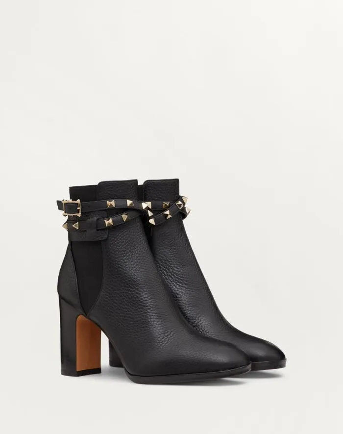 Valentino Boots Woman Rockstud Grainy Calfskin Ankle Boot 90 Mm For Woman In Black Black Valentino Boots Woman Rockstud Grainy Calfskin Ankle Boot 90 Mm For Woman In Black Black