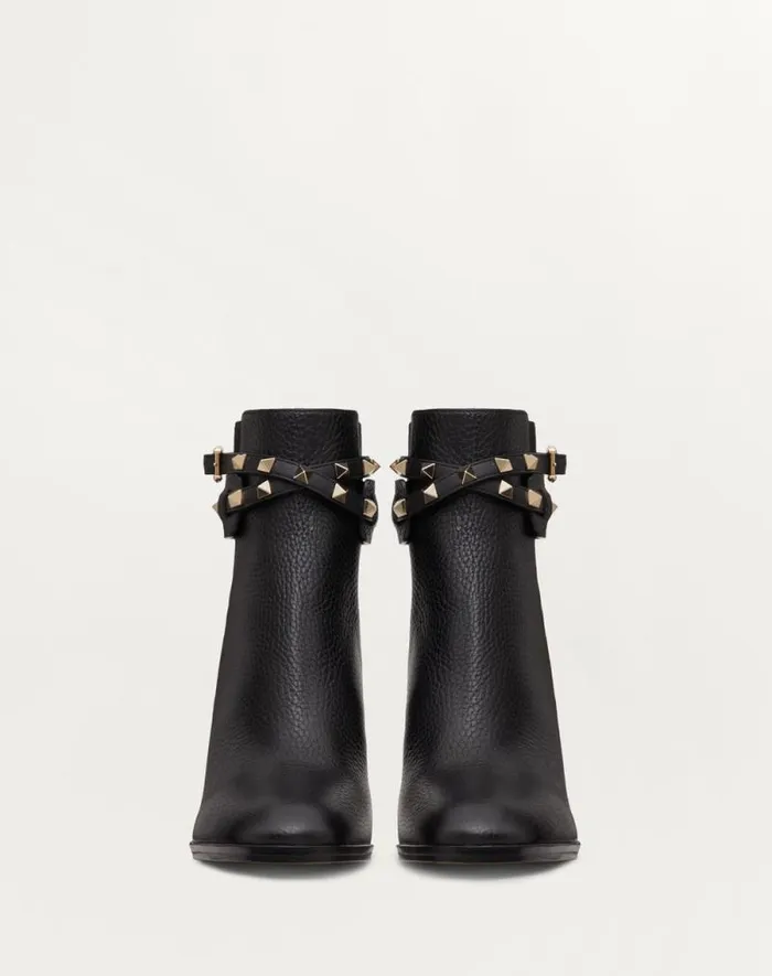 Valentino Boots Woman Rockstud Grainy Calfskin Ankle Boot 90 Mm For Woman In Black Black Valentino Boots Woman Rockstud Grainy Calfskin Ankle Boot 90 Mm For Woman In Black Black