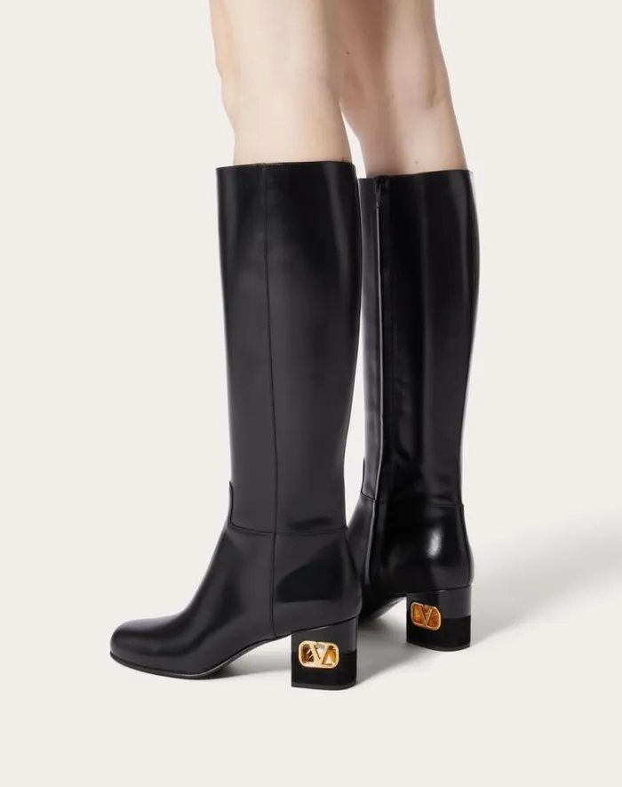 Valentino Boots Woman Valentino Garavani Heritage Calfskin Boot 60mm For Woman In Black Black Valentino Boots Woman Valentino Garavani Heritage Calfskin Boot 60mm For Woman In Black Black
