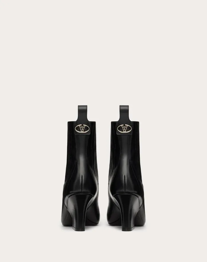 Valentino Boots Woman Vlogo Lockette Beatle In Brushed Calfskin 75mm For Woman In Black Black Valentino Boots Woman Vlogo Lockette Beatle In Brushed Calfskin 75mm For Woman In Black Black