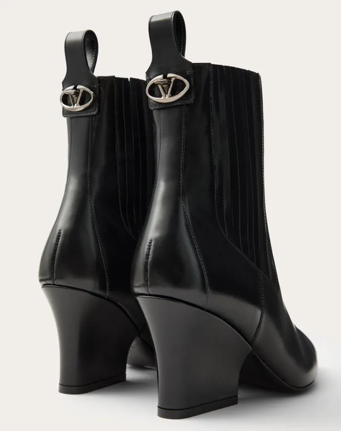 Valentino Boots Woman Vlogo Lockette Beatle In Brushed Calfskin 75mm For Woman In Black Black Valentino Boots Woman Vlogo Lockette Beatle In Brushed Calfskin 75mm For Woman In Black Black