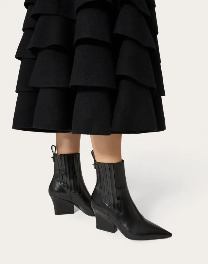 Valentino Boots Woman Vlogo Lockette Beatle In Brushed Calfskin 75mm For Woman In Black Black Valentino Boots Woman Vlogo Lockette Beatle In Brushed Calfskin 75mm For Woman In Black Black
