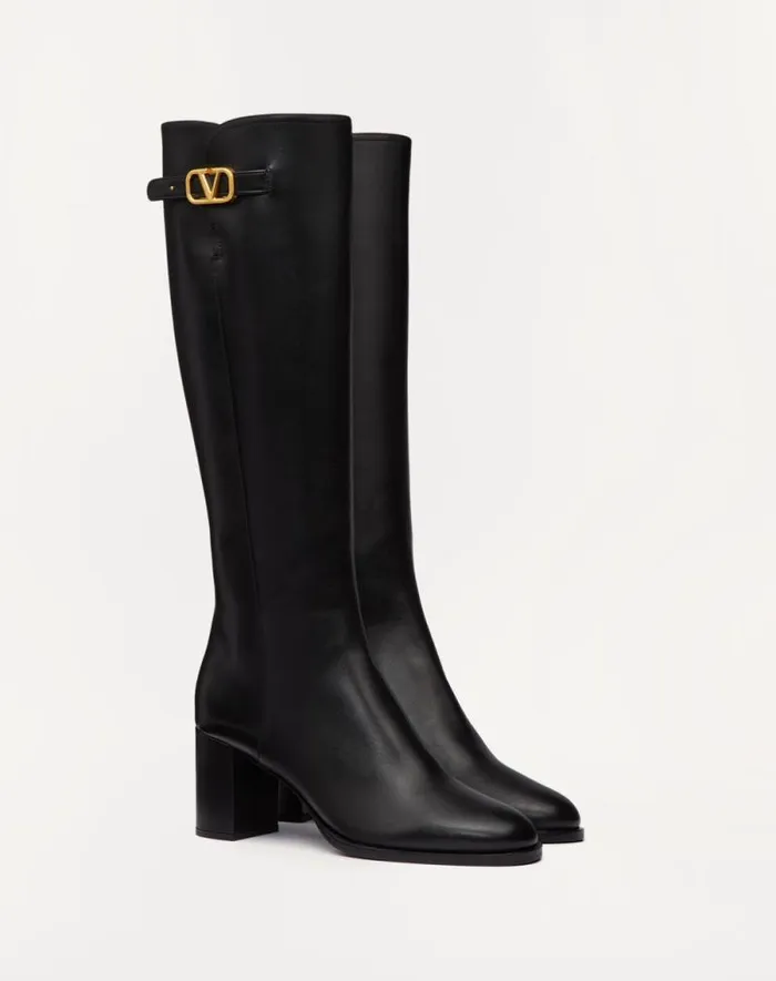Valentino Boots Woman Vlogo Signature Calfskin Boot 70mm For Woman In Black Black Valentino Boots Woman Vlogo Signature Calfskin Boot 70mm For Woman In Black Black