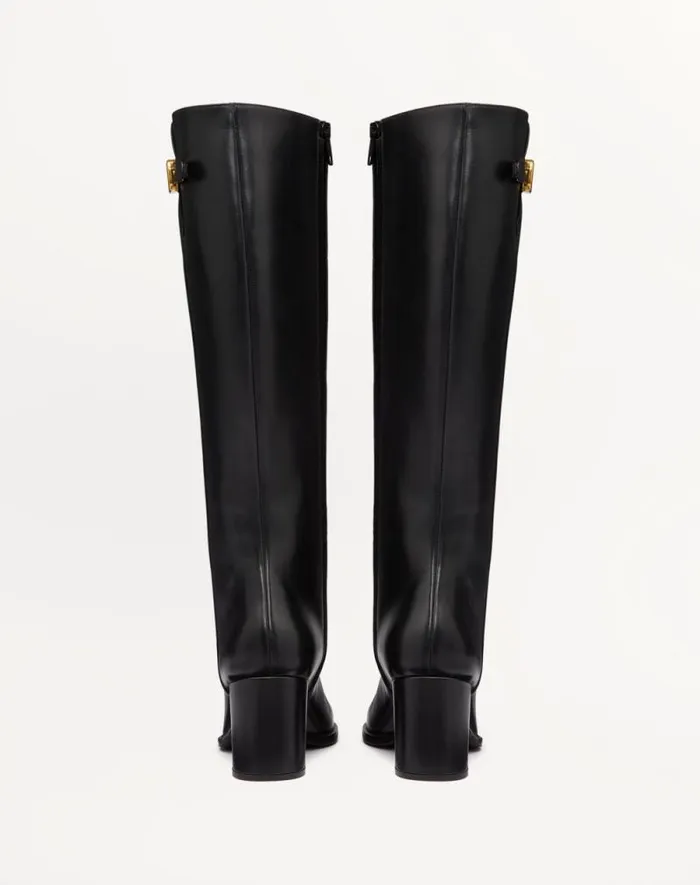 Valentino Boots Woman Vlogo Signature Calfskin Boot 70mm For Woman In Black Black Valentino Boots Woman Vlogo Signature Calfskin Boot 70mm For Woman In Black Black