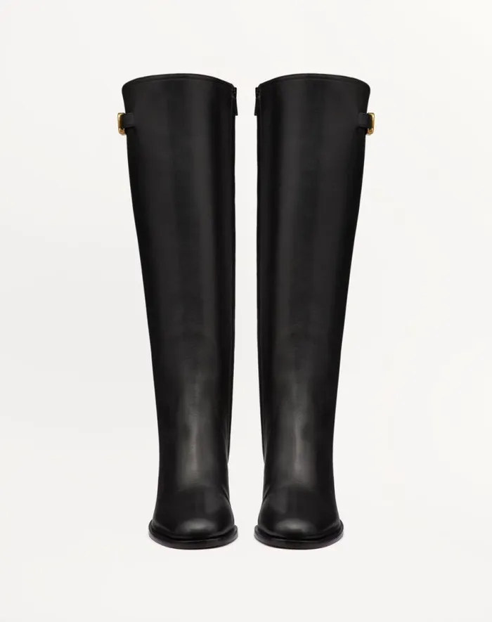 Valentino Boots Woman Vlogo Signature Calfskin Boot 70mm For Woman In Black Black Valentino Boots Woman Vlogo Signature Calfskin Boot 70mm For Woman In Black Black