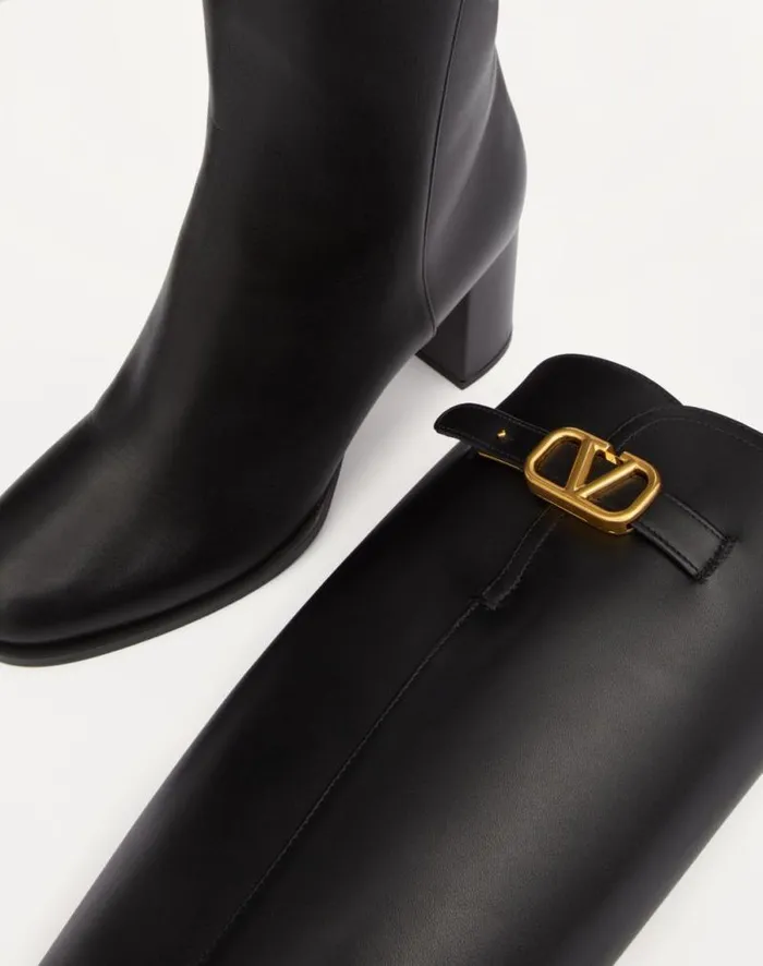 Valentino Boots Woman Vlogo Signature Calfskin Boot 70mm For Woman In Black Black Valentino Boots Woman Vlogo Signature Calfskin Boot 70mm For Woman In Black Black