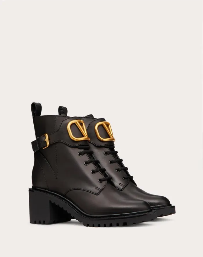 Valentino Boots Woman Vlogo Signature Calfskin Combat Boot 70 Mm For Woman In Black Black Valentino Boots Woman Vlogo Signature Calfskin Combat Boot 70 Mm For Woman In Black Black