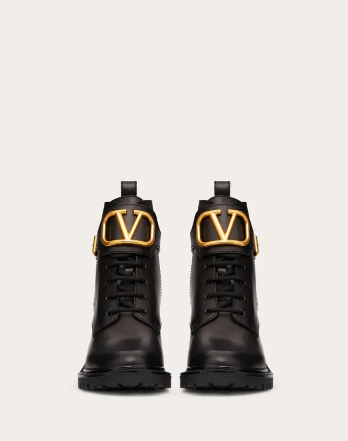 Valentino Boots Woman Vlogo Signature Calfskin Combat Boot 70 Mm For Woman In Black Black Valentino Boots Woman Vlogo Signature Calfskin Combat Boot 70 Mm For Woman In Black Black