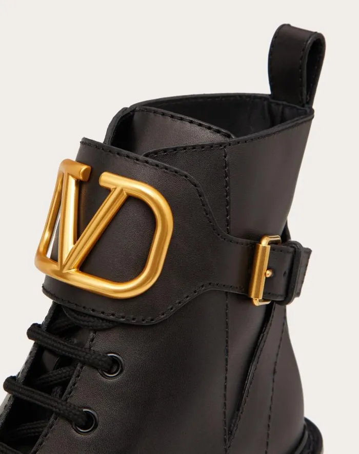 Valentino Boots Woman Vlogo Signature Calfskin Combat Boot 70 Mm For Woman In Black Black Valentino Boots Woman Vlogo Signature Calfskin Combat Boot 70 Mm For Woman In Black Black