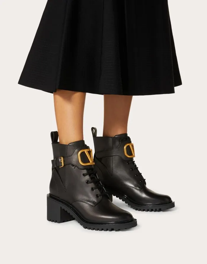 Valentino Boots Woman Vlogo Signature Calfskin Combat Boot 70 Mm For Woman In Black Black Valentino Boots Woman Vlogo Signature Calfskin Combat Boot 70 Mm For Woman In Black Black