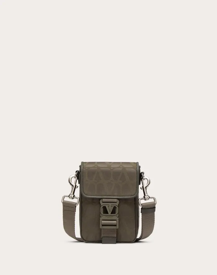 Valentino Clutches And Pouches Man Toile Iconographe Shoulder Bag In Technical Fabric With Leather Details For Man In Military Green Military Green Valentino Clutches And Pouches Man Toile Iconographe Shoulder Bag In Technical Fabric With Leather Details For Man In Military Green Military Green