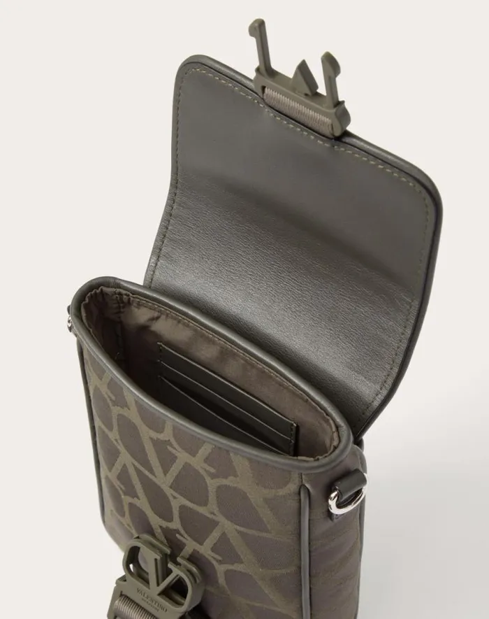 Valentino Clutches And Pouches Man Toile Iconographe Shoulder Bag In Technical Fabric With Leather Details For Man In Military Green Military Green Valentino Clutches And Pouches Man Toile Iconographe Shoulder Bag In Technical Fabric With Leather Details For Man In Military Green Military Green