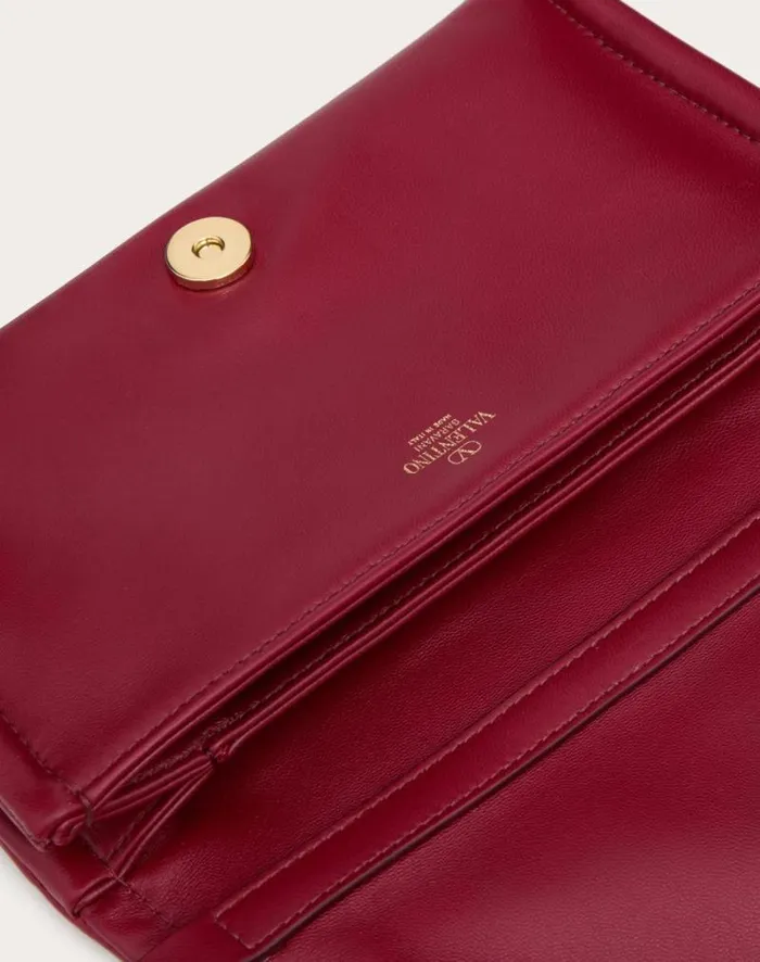 Valentino Clutches Woman Vlogo Chain Clutch Bag In Nappa Leather With Chain For Woman In Dark Red Dark Red