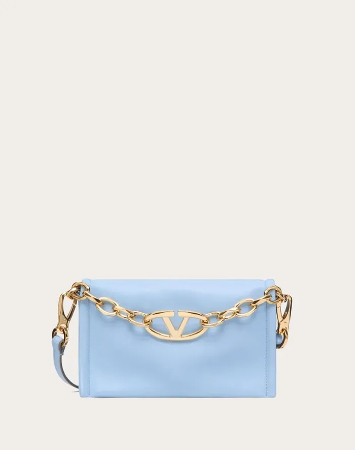 Valentino Clutches Woman Vlogo Chain Clutch Bag In Nappa Leather With Chain For Woman In Porcelain Blue Porcelain Blue Valentino Clutches Woman Vlogo Chain Clutch Bag In Nappa Leather With Chain For Woman In Porcelain Blue Porcelain Blue