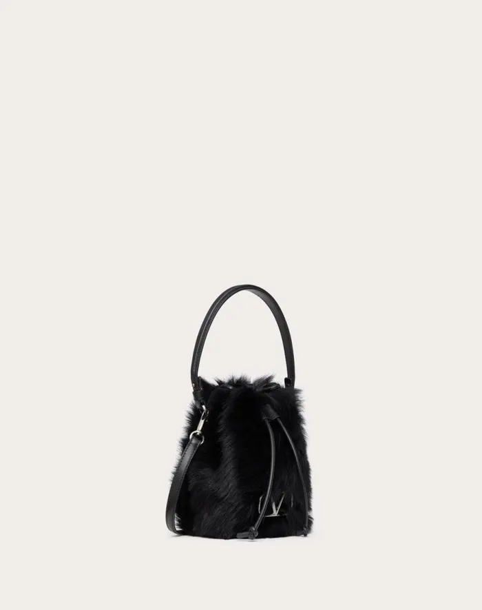 Valentino Clutches Woman Vlogo Signature Mini Sheepskin Bucket Bag For Woman In Black Black Valentino Clutches Woman Vlogo Signature Mini Sheepskin Bucket Bag For Woman In Black Black