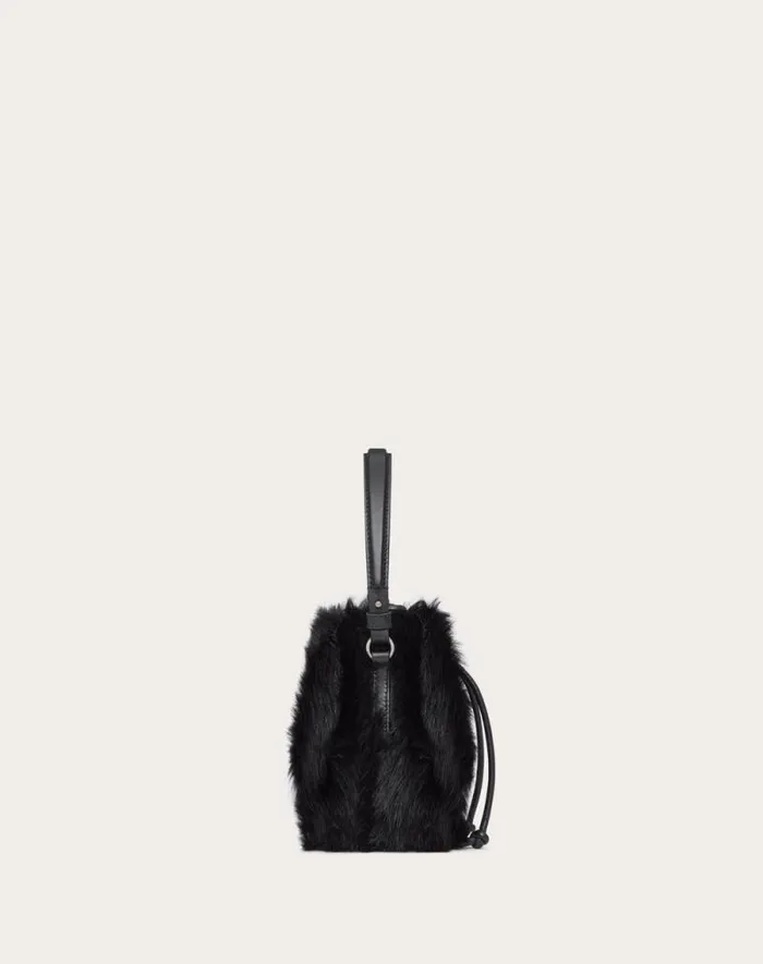 Valentino Clutches Woman Vlogo Signature Mini Sheepskin Bucket Bag For Woman In Black Black Valentino Clutches Woman Vlogo Signature Mini Sheepskin Bucket Bag For Woman In Black Black
