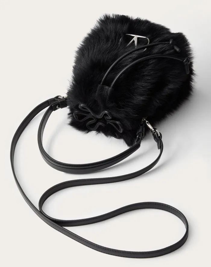 Valentino Clutches Woman Vlogo Signature Mini Sheepskin Bucket Bag For Woman In Black Black Valentino Clutches Woman Vlogo Signature Mini Sheepskin Bucket Bag For Woman In Black Black