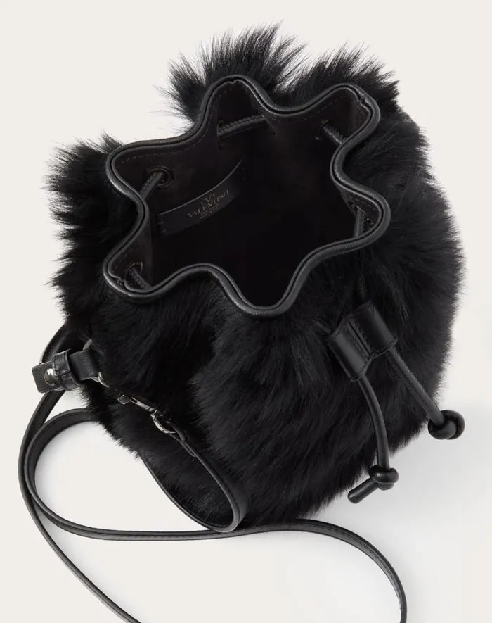 Valentino Clutches Woman Vlogo Signature Mini Sheepskin Bucket Bag For Woman In Black Black Valentino Clutches Woman Vlogo Signature Mini Sheepskin Bucket Bag For Woman In Black Black