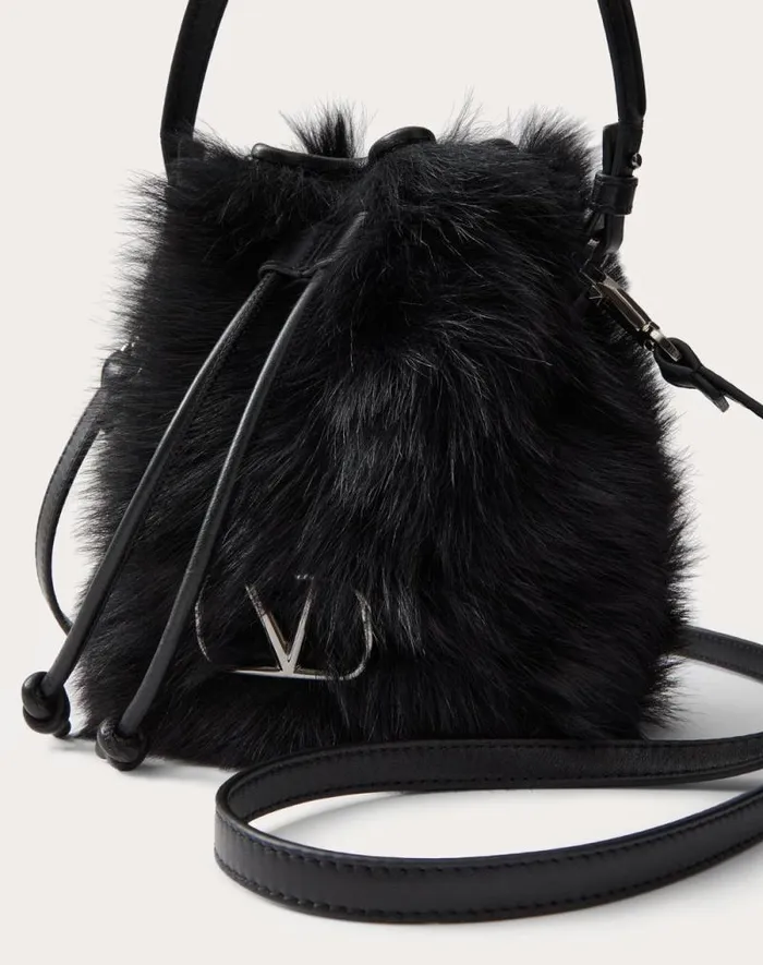 Valentino Clutches Woman Vlogo Signature Mini Sheepskin Bucket Bag For Woman In Black Black Valentino Clutches Woman Vlogo Signature Mini Sheepskin Bucket Bag For Woman In Black Black