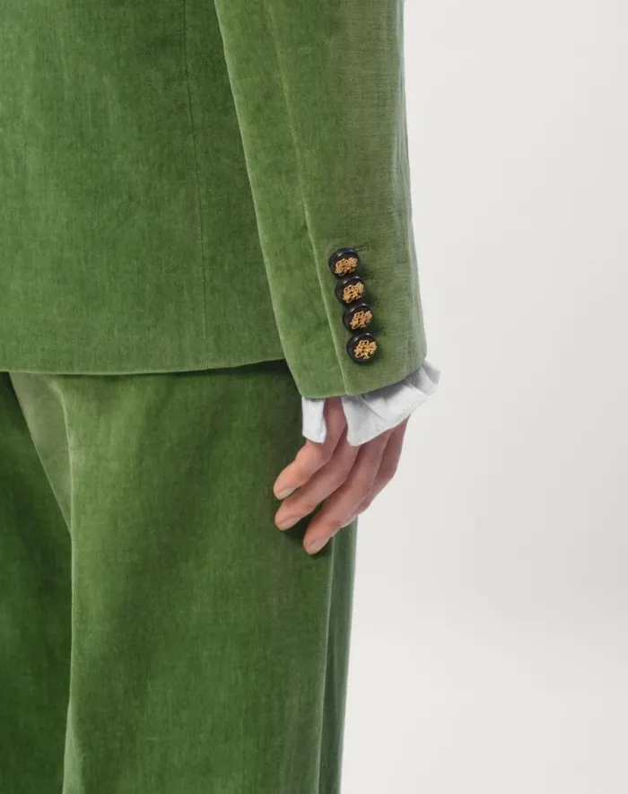 Valentino Coats And Blazers Man Cotton Velvet And Washed Linen Jacket With Mandarin Collar For Man In Laurel Laurel Valentino Coats And Blazers Man Cotton Velvet And Washed Linen Jacket With Mandarin Collar For Man In Laurel Laurel