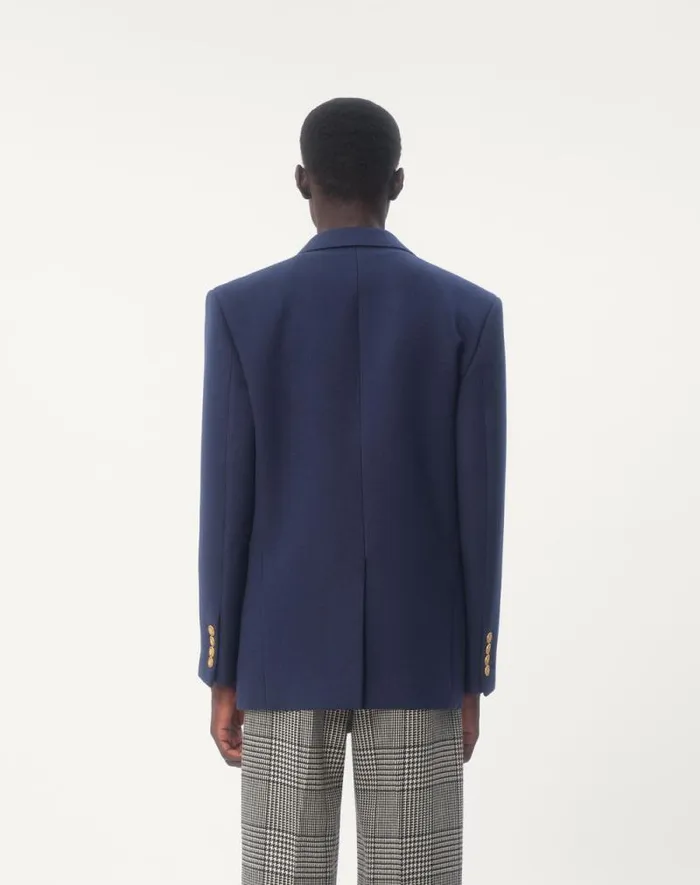 Valentino Coats And Blazers Man Doublebreasted Double Wool Jacket For Man In Indigo Indigo Valentino Coats And Blazers Man Doublebreasted Double Wool Jacket For Man In Indigo Indigo