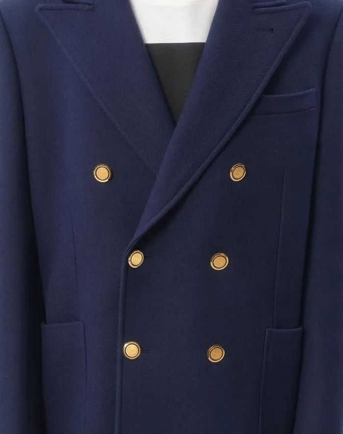 Valentino Coats And Blazers Man Doublebreasted Double Wool Jacket For Man In Indigo Indigo Valentino Coats And Blazers Man Doublebreasted Double Wool Jacket For Man In Indigo Indigo