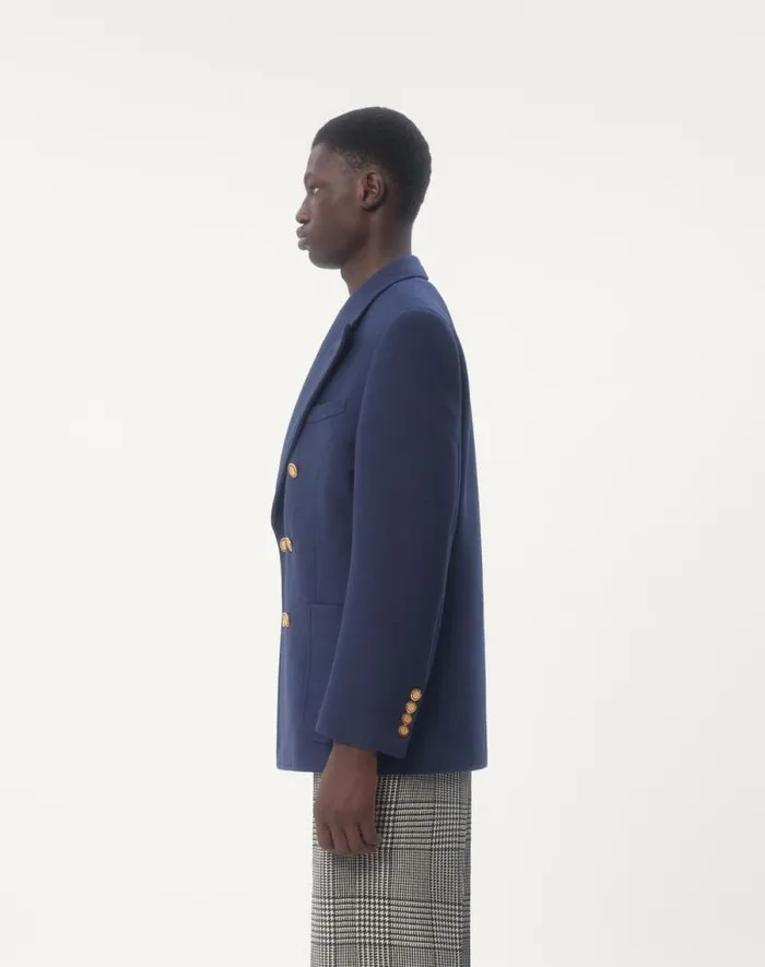 Valentino Coats And Blazers Man Doublebreasted Double Wool Jacket For Man In Indigo Indigo Valentino Coats And Blazers Man Doublebreasted Double Wool Jacket For Man In Indigo Indigo