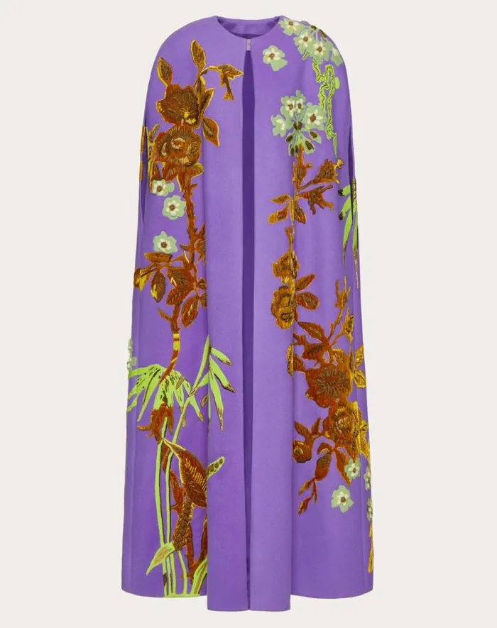 Valentino Coats And Outerwear Woman Embroidered Compact Drap Cape For Woman In Rich Violet Rich Violet Valentino Coats And Outerwear Woman Embroidered Compact Drap Cape For Woman In Rich Violet Rich Violet